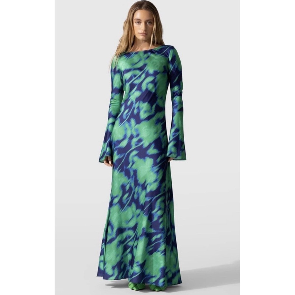 The Wolf Gang Calypso Maxi Dress Green Blue Open Back M